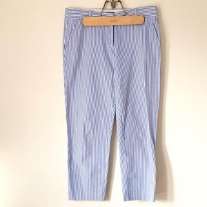 J Crew Pin Striped Blue & White City Fit Trouser Pants Cropped 100% Cotton